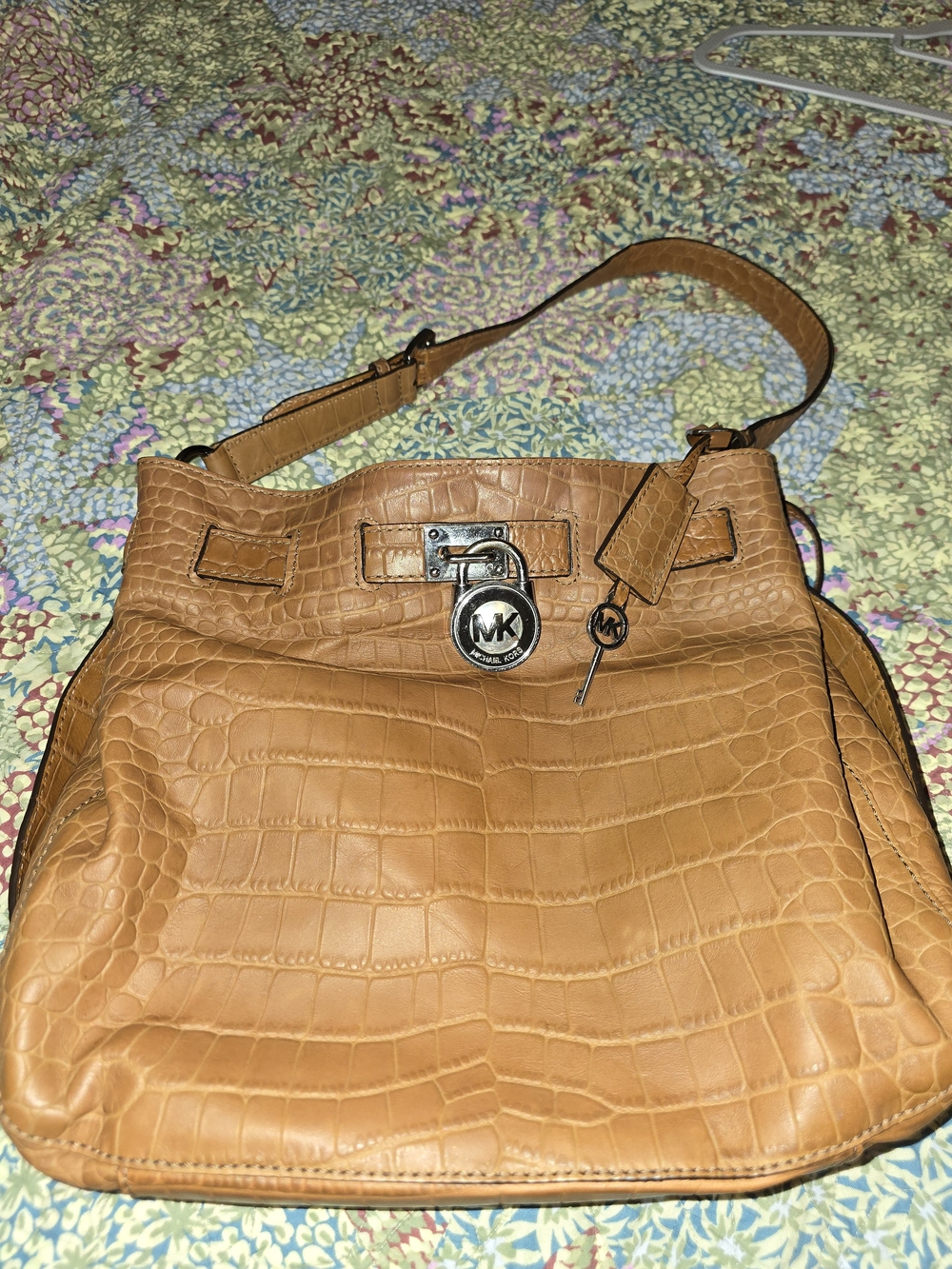 Michael Kors Tan Croc-Embossed Leather Shoulder Bag